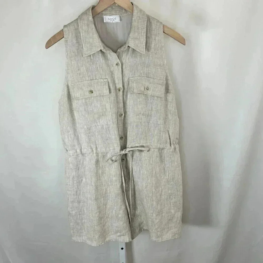 Anthropologie SAGE The Label Size Medium Romper Shorts Beige Linen